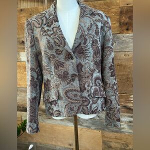 Roth Le Cover California Jacquard Paisley Blazer Brown/Grey Silk-Lined Sz 16